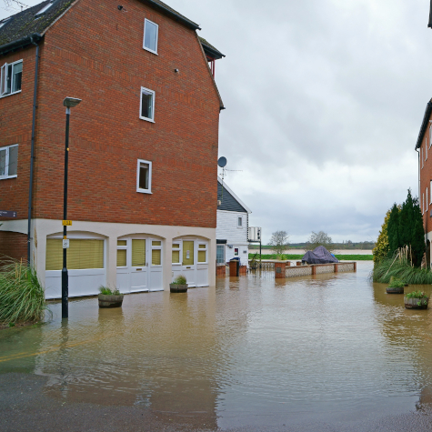 Flooded homes on the banks of the river Avon