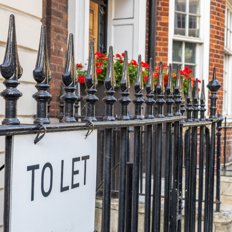 London Townhouse With To Let Sign On Wrought Iron Railings